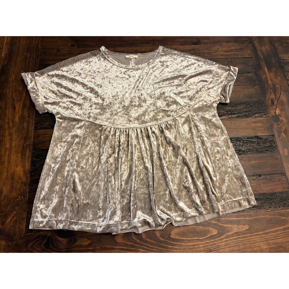 Easel Velvet Babydoll Top Tan Oversized Boho Women's Size Small Flowy Glam